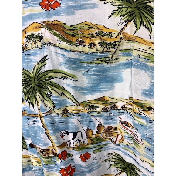 Big Dogs Men Button Up Tropical Shirt Blue Green Small Medium Short Sleeve EUC - Picture 6 of 8